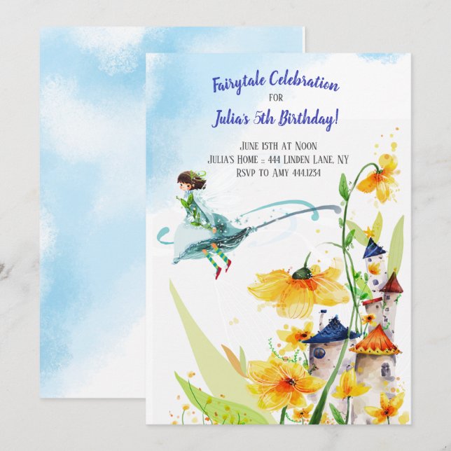 Invitation Fairy tale Garden Anniversaire (Devant / Derrière)