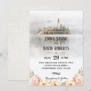 Invitation Fairy Tale Misty Lake Elégant Mariage Floral