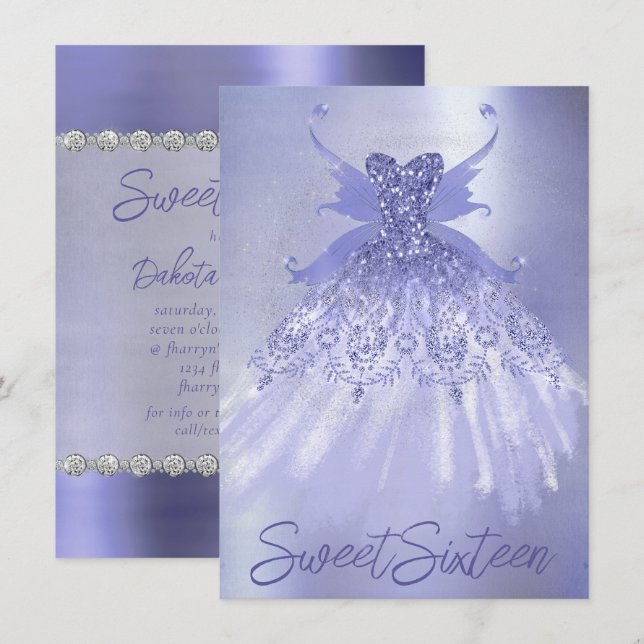 Invitation Fairy Wing Lavender Gown | Fleur d'iridescente vio (Devant / Derrière)