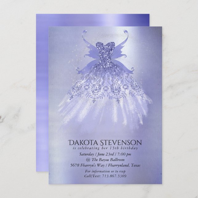 Invitation Fairy Wing Lavender Gown | Fleur d'iridescente vio (Devant / Derrière)