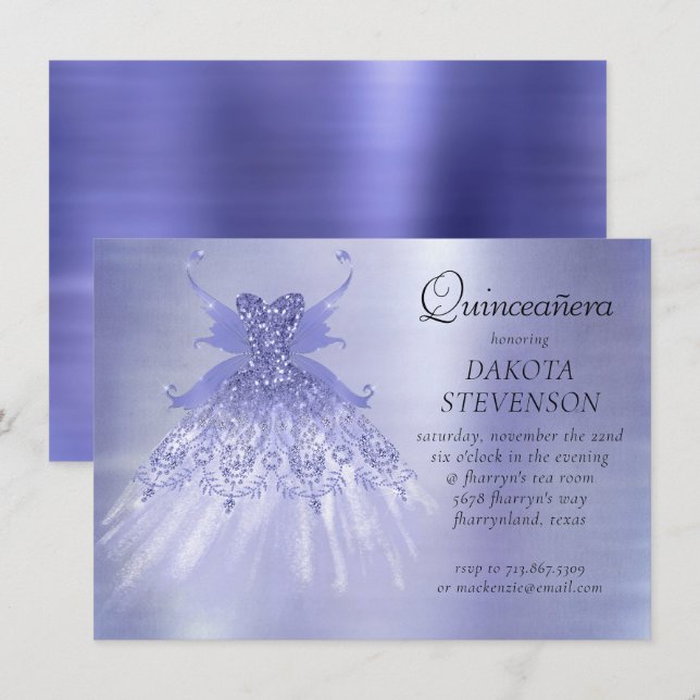 Invitation Fairy Wing Lavender Gown | Fleur d'iridescente vio (Devant / Derrière)