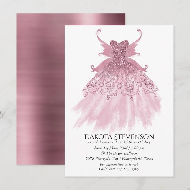 Invitation Fairy Wing Mauve Gown | Luxueux Tône Rose Dusty (Devant / Derrière)