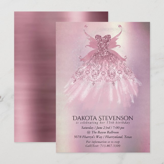 Invitation Fairy Wing Mauve Gown | Luxueux Tône Rose Dusty (Devant / Derrière)