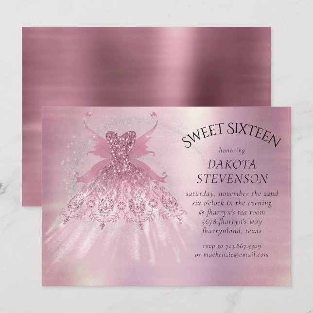 Invitation Fairy Wing Mauve Gown | Luxueux Tône Rose Dusty (Devant / Derrière)