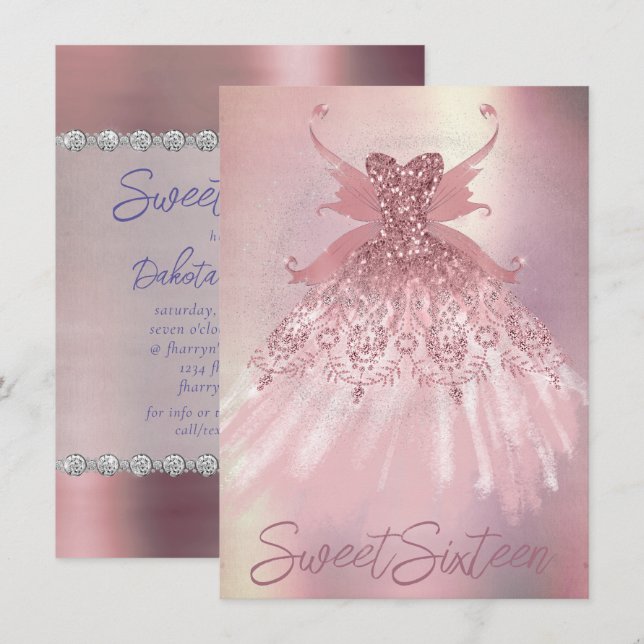 Invitation Fairy Wing Mauve Gown | Luxueux Tône Rose Dusty (Devant / Derrière)