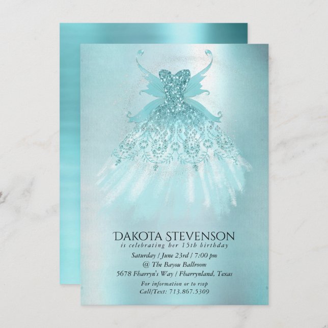 Invitation Fairy Wing Mint Gown | Luxe Pearl Green Aqua Sheen (Devant / Derrière)