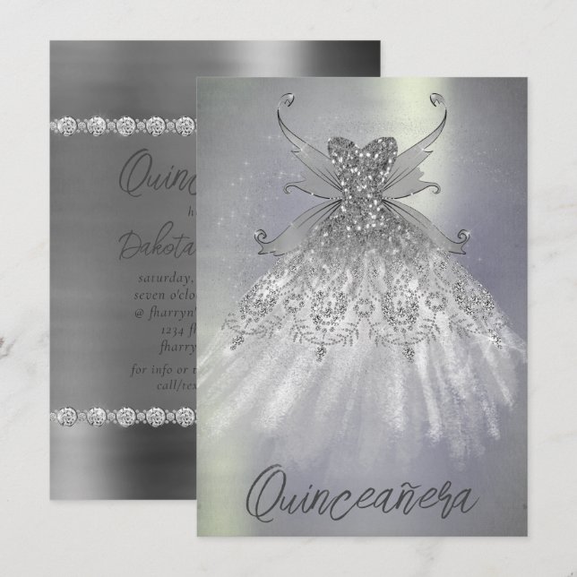 Invitation Fairy Wing Silver Gown | Platine Faux Sheen (Devant / Derrière)