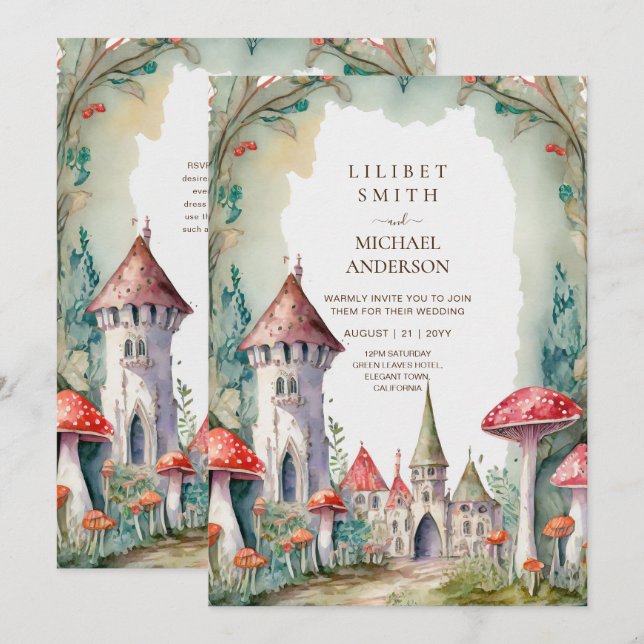 Invitation Fairytale Castle Mariage Fairycore Champignons Mag (Devant / Derrière)