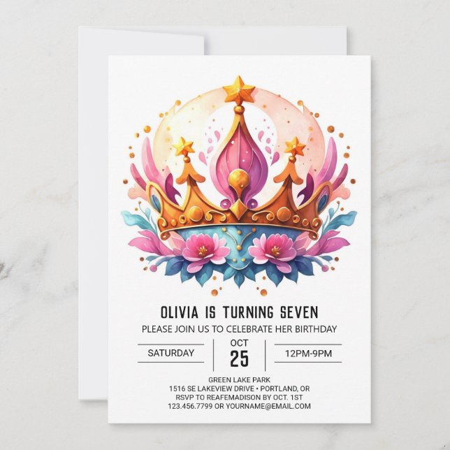 Invitation Fairytale Digital Princess Crown Birthday (Devant)