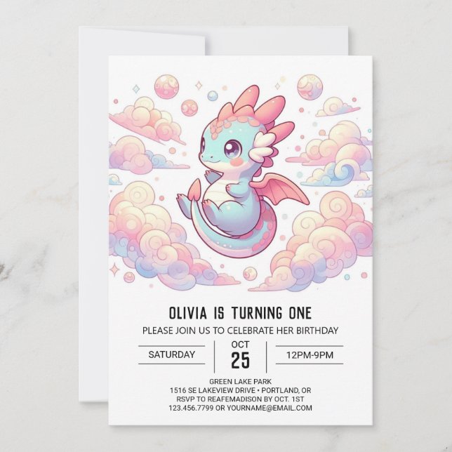 Invitation Fairytale Dragon 1er anniversaire (Devant)