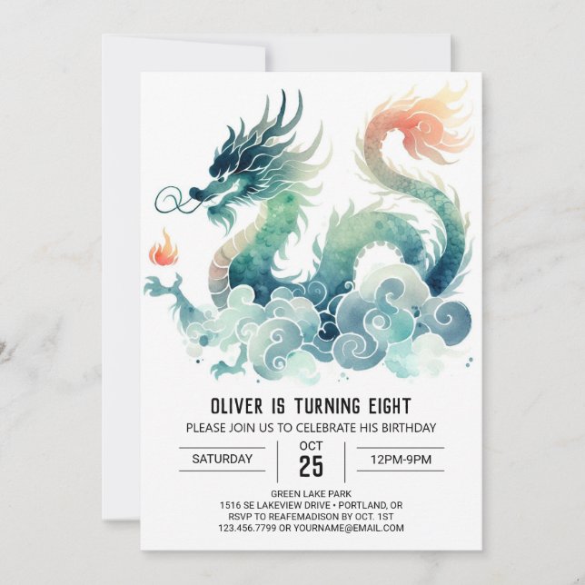 Invitation Fairytale Dragon féroce Enfants d'anniversaire (Devant)
