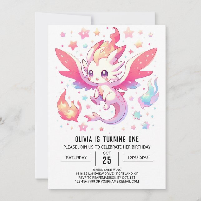 Invitation Fairytale Fiery Dragon 1er anniversaire (Devant)