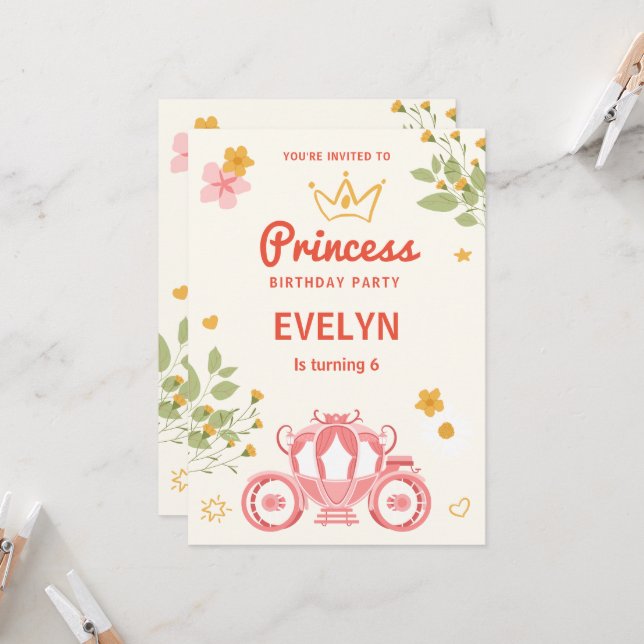 Invitation Fairytale Floral Princess photo Anniversaire (Devant/Arrière en situation)