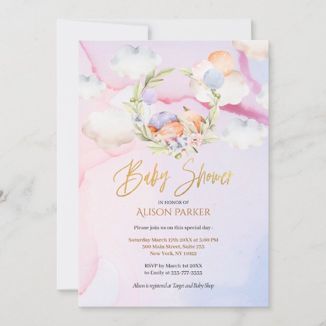 Invitation Fairytale Forest Fox Pink Sky Dream | BABY SHOWER (Devant)