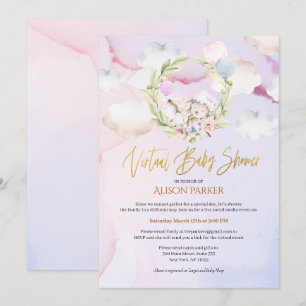 Invitation Fairytale Forest Rabbit rose   Baby shower virtuel