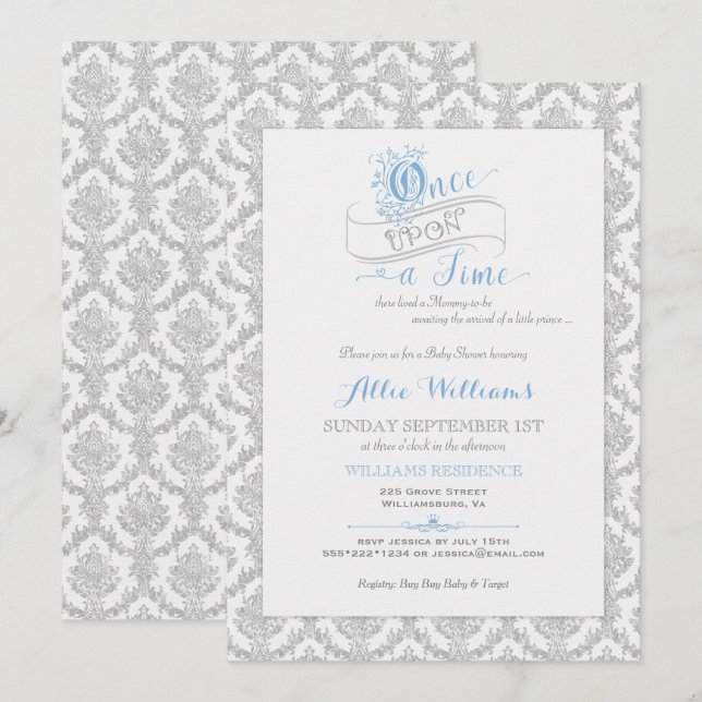 Invitation Fairytale Il était une fois Prince Baby shower (Devant / Derrière)