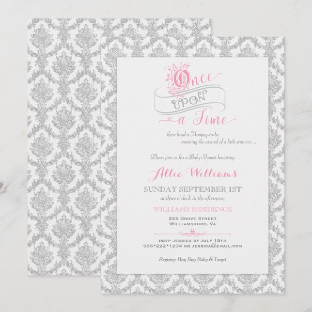 Invitation Fairytale Il était une fois Princess Baby shower (Devant / Derrière)