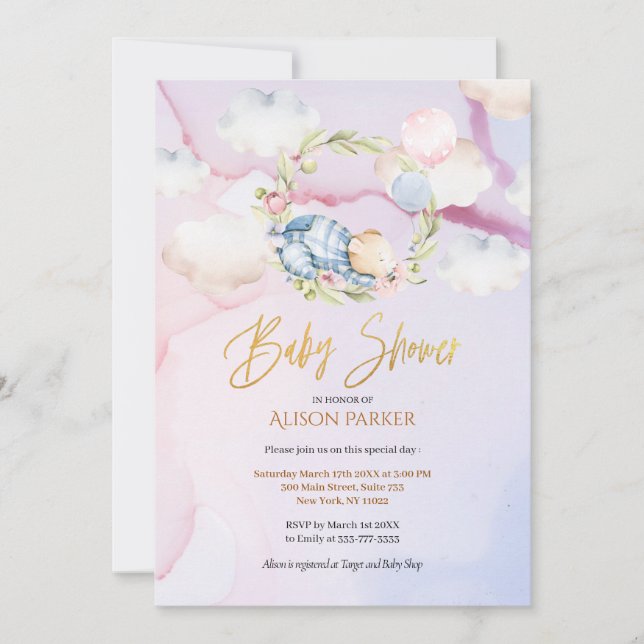 Invitation Fairytale jolie ours de sommeil de la forêt | BABY (Devant)