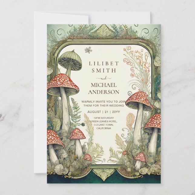 Invitation Fairytale Mariage Fairycore Mushrooms Forest (Devant)