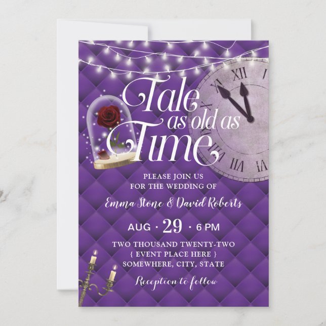 Invitation Fairytale Mariage moderne violet Motif Tufé  (Devant)