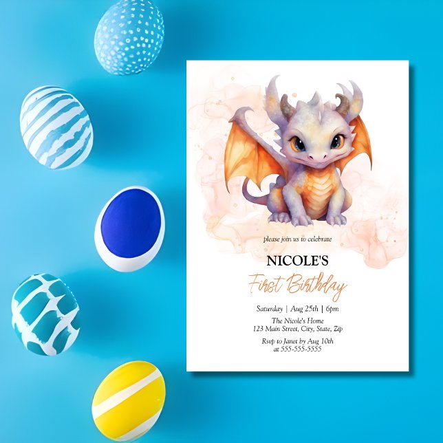 Invitation Fairytale mignonne Baby Dragon Anniversaire de enf (Créateur téléchargé)