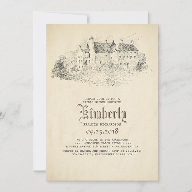 Invitation Fairytale Old Castle Fête des mariées Vintage (Devant)
