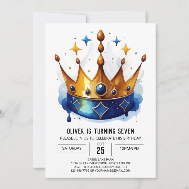 Invitation Fairytale Pink Prince Crown Anniversaire (Devant)