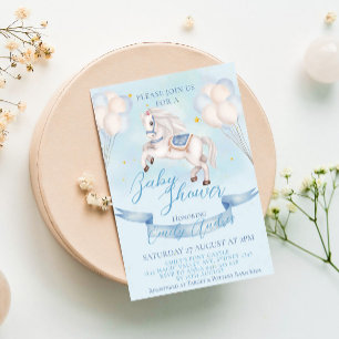 Invitation Fairytale Pony Star Balloons Baby shower Boy