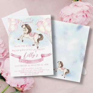 Invitation Fairytale Pony Stars Pink Balons Anniversaire