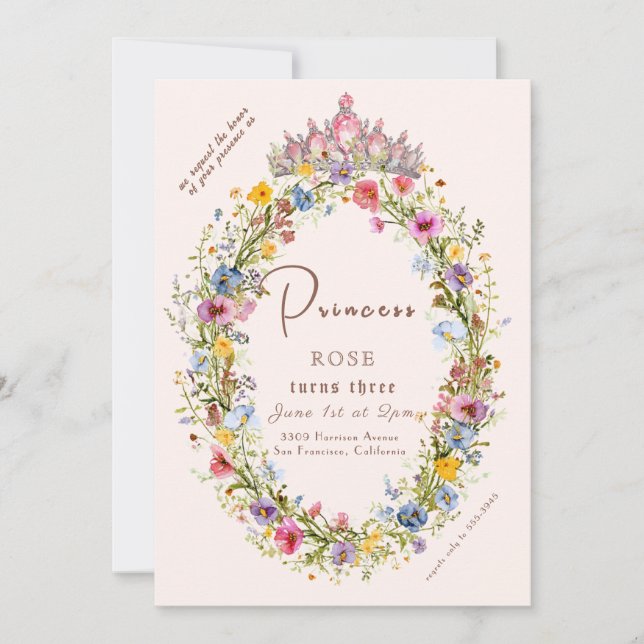 Invitation Fairytale Princess Crown Rose & Gold Anniversaire (Devant)