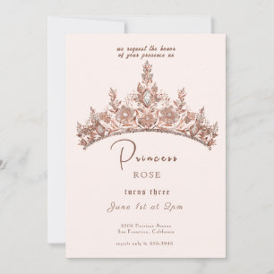 Invitation Fairytale Princess Crown Rose & Gold Anniversaire