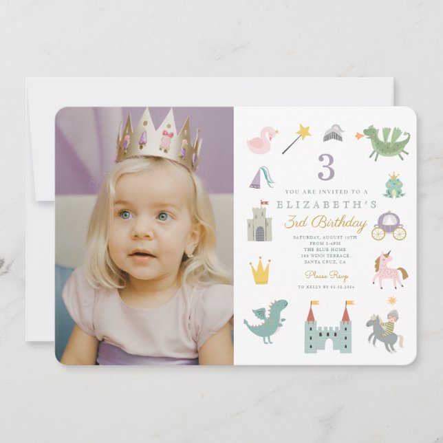 Invitation Fairytale Princess Dragon Photo Anniversaire (Devant)