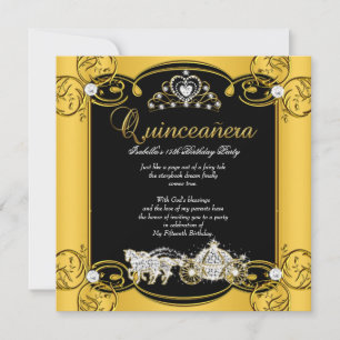 Invitation Fairytale Quinceanera 15e anniversaire Jaune Noir