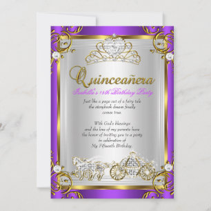 Invitation Fairytale Quinceanera 15e anniversaire Purple Gold