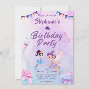 Invitation Fairytale thème mignon pastel moderne 4e anniversa