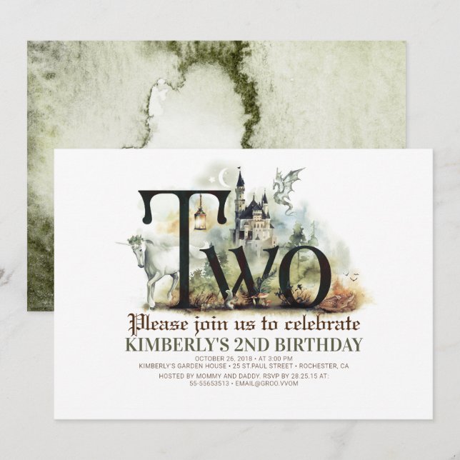 Invitation Fairytale Unicorn Dragon Magic Castle 2e anniversa (Devant / Derrière)
