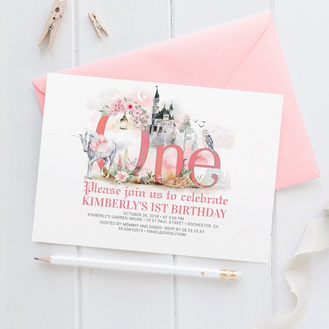 Invitation Fairytale Unicorn Princess Castle 1er anniversaire (Créateur téléchargé)