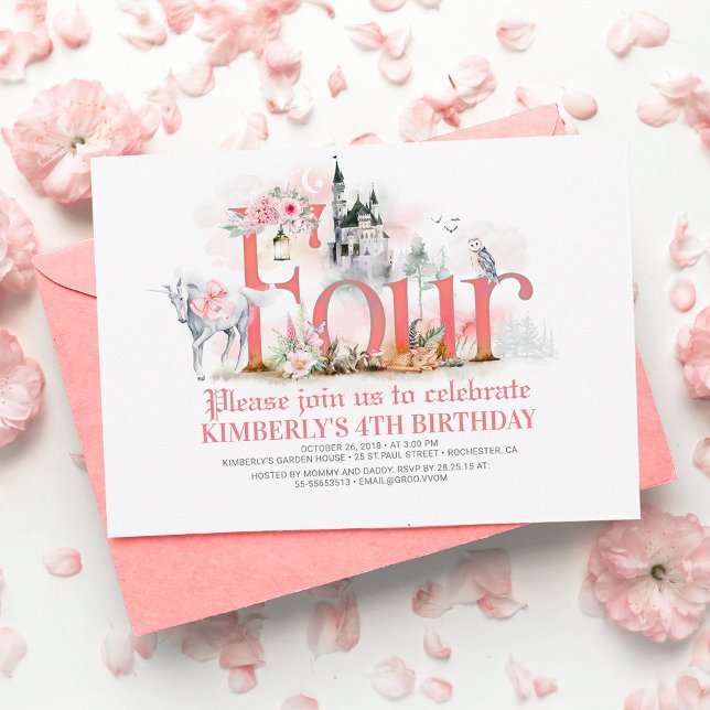 Invitation Fairytale Unicorn Princess Castle 4e anniversaire (Créateur téléchargé)