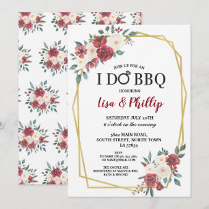 Invitation Fais du BBQ Engagement Cadre Doré Fleurs Bourguign