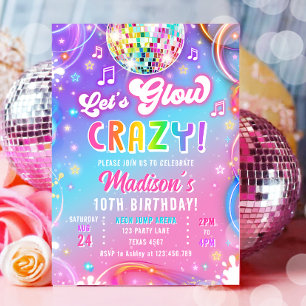 Invitation Faisons Briller Fou Anniversaire Fille Néon Disco 