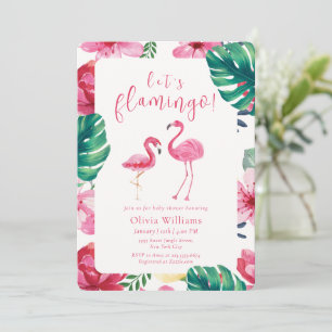 Invitation Faisons Flamant Rose Motif Floral Tropical Baby Sh