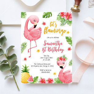Invitation Faisons Flamingle Fille Rose Anniversaire Tropical