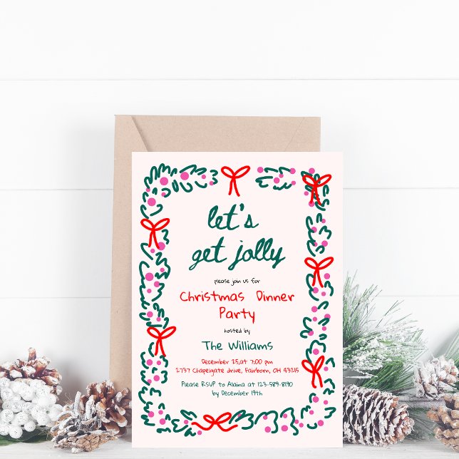 Invitation Faisons Jolly Whimsical Main Drawn Christmas (Créateur téléchargé)
