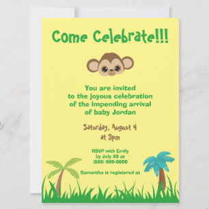 Invitation Faisons la fête à la Baby Shower Singe Genre Neutr