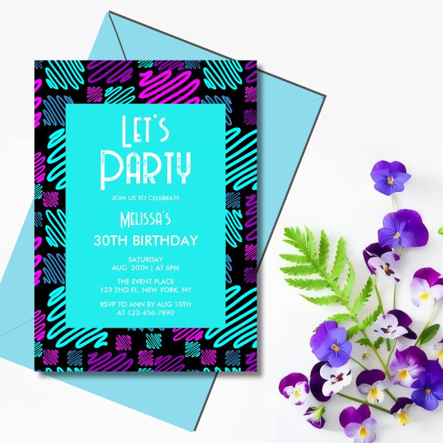 Invitation Faisons la fête à Neon Motif géométrique 30e anniv (Créateur téléchargé)