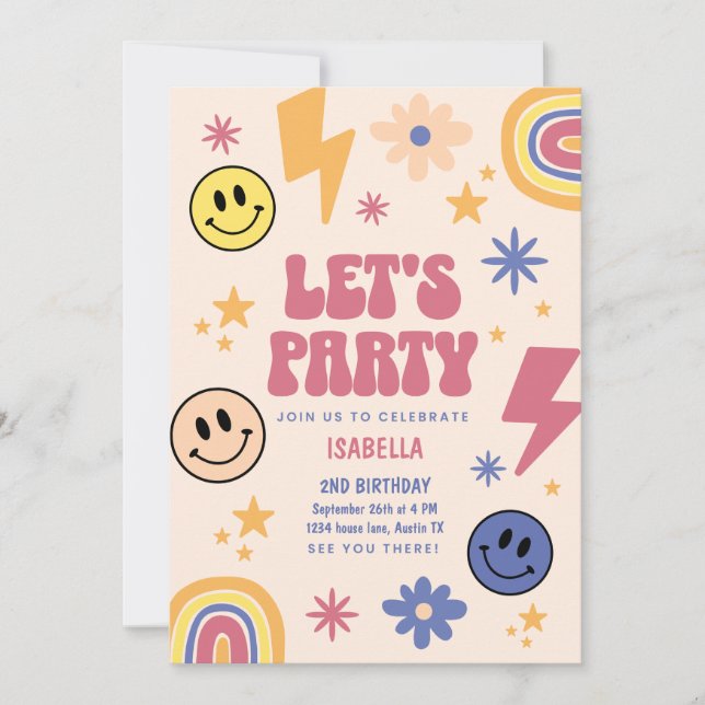 Invitation Faisons la fête Anniversaire de enfant Rainbow Sta (Devant)