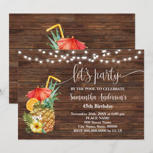 Invitation Faisons la fête au bord de la piscine Adultes Anni (Devant / Derrière)