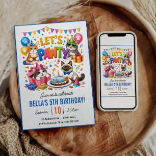 Invitation Faisons la fête au chat pour son 5e anniversaire  