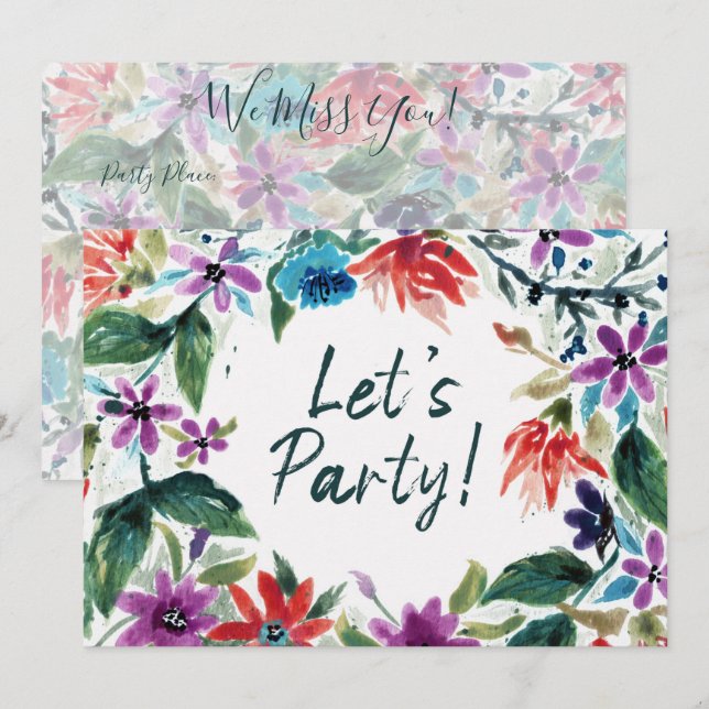 Invitation Faisons la fête ! | Belle aquarelle perdue Florale (Devant / Derrière)