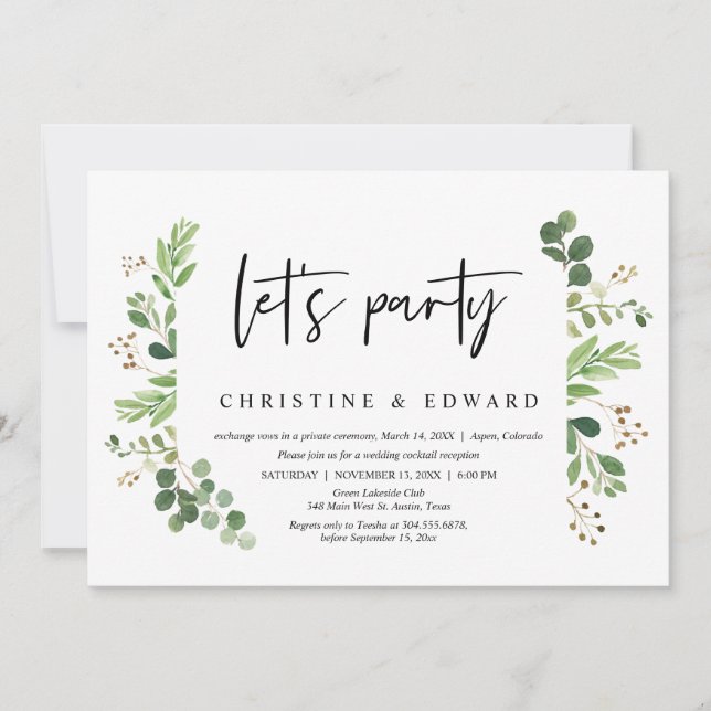 Invitation Faisons la fête, Célébration de mariage en fuite (Devant)